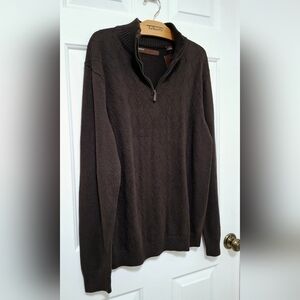 Men's Perry Ellis Brown Mock Neck 1/4 Zip Sweater